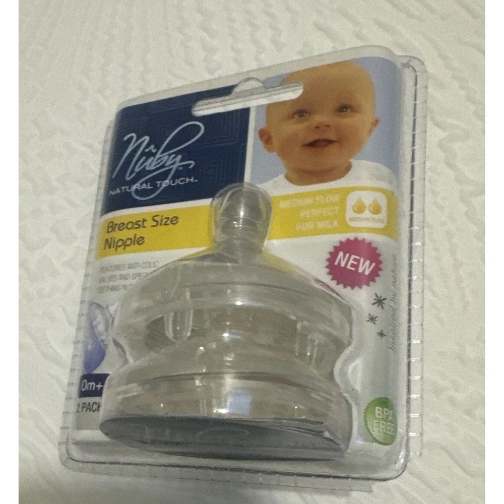 New Nuby Natural Touch Breast Size Nipple 2 pack! Medium Flow Nipple